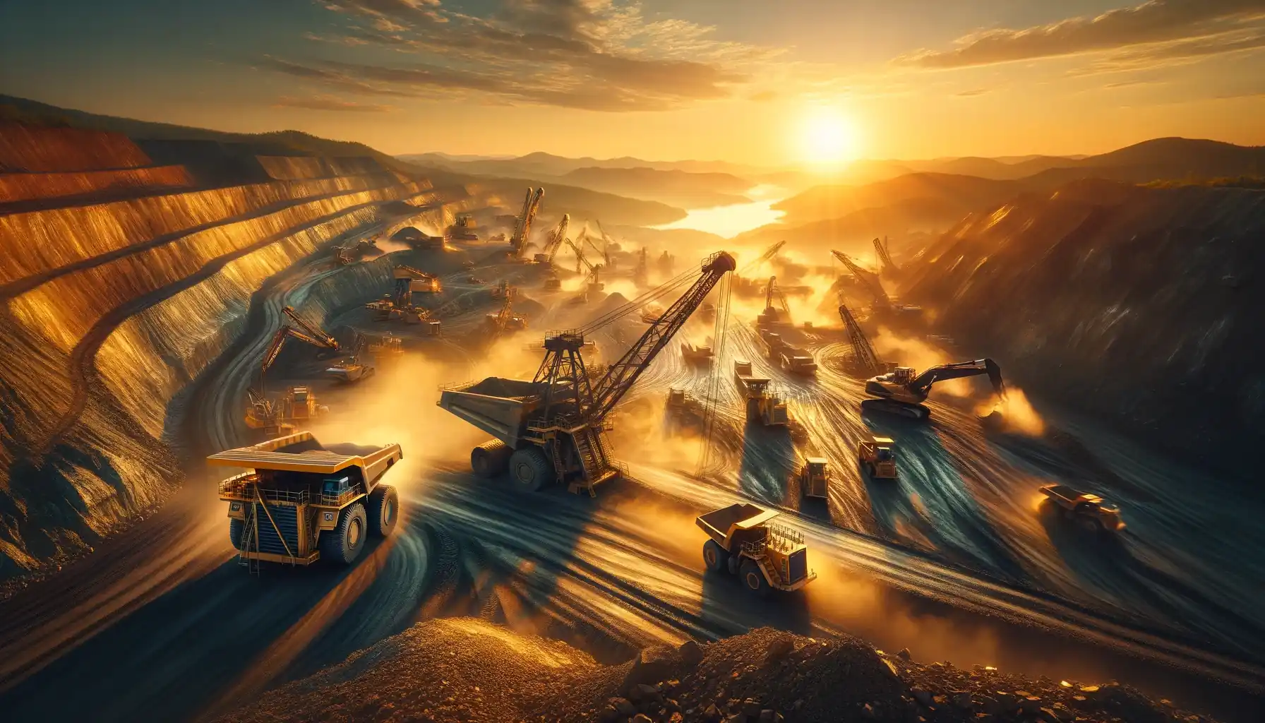 Heavy equipment fleet at job site